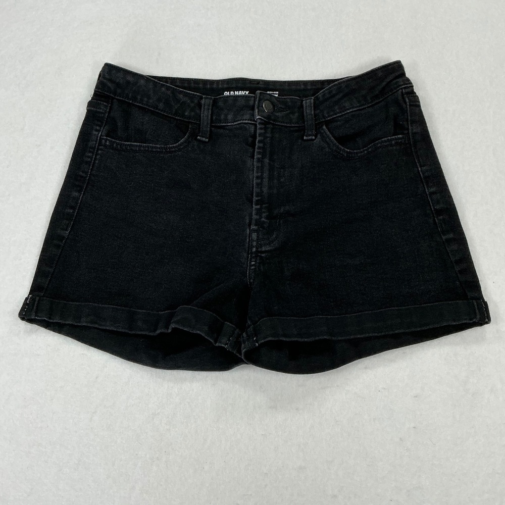 Old Navy Womens High Rise Wow Denim Shorts Black Cuffed Size 10 Stretch Summer